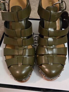 Nine West Olive Green Strappy Heels